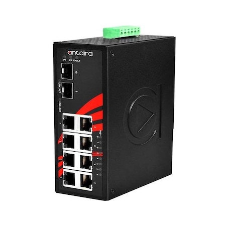 Antaira 10-Port Industrial PoE+ Unmanaged Ethernet Switch, w/ 8-10/100/1000Tx *+ 2-100/1000 SFP LNP-1002G-SFP-T-CC